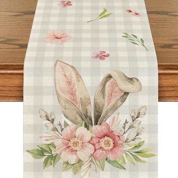 Easter Table Runner Cottage Farmhouse Decor Spring Summer Plaid Decorative Cloth - Picture 6 of 6